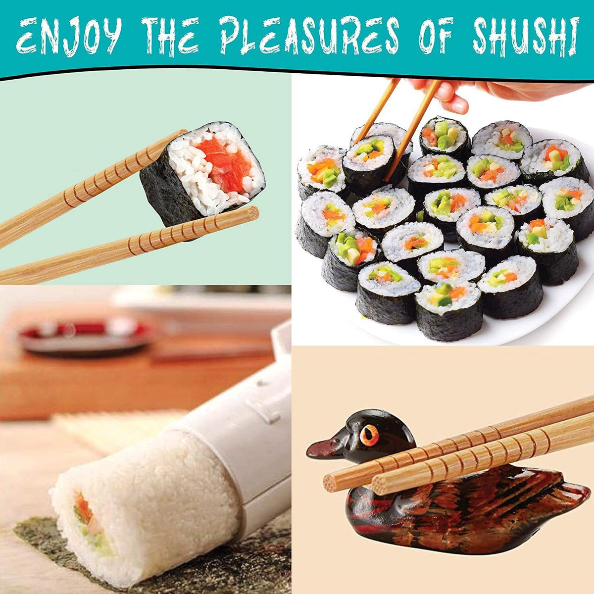 Sushi Making Kit, 22-in-1 Sushi Roller Kit with Bamboo Sushi Rolling Mat, Sushi Bazooka, Avocado Knife, Sushi Knife, Chopsticks, Sauce Dishes, Rice Spreader & More DIY Sushi Party Gift