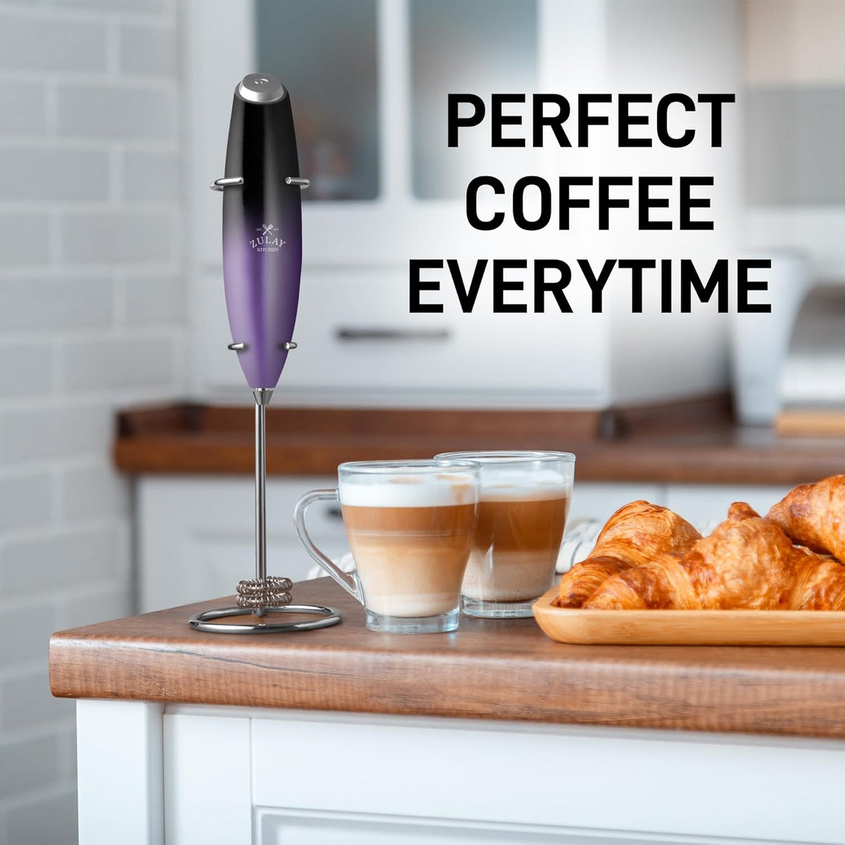 Zulay Kitchen Powerful Double Whisk Milk Frother Handheld - Foam Maker With Stand - Whisk Drink Mixer for Coffee, Mini Foamer for Latte, Matcha, Frappe, Hot Chocolate & Cappuccino (Galaxy)