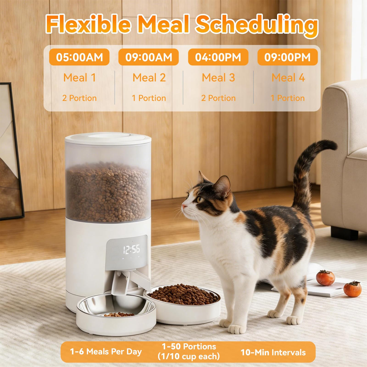 NEWBULIG Automatic Cat Feeder for 2 Pets 6L Dog Food Dispenser, White