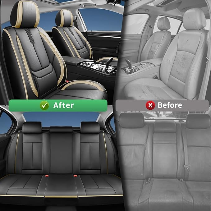 Fit Outback Car Seat Covers for Subaru Outback 2010-2024 2025 2026 -Upgraded Premium Waterproof & Breathable Leather,Airbag Compatible,All-Weather Seat Cushion Protector,2 Front/Black-Beige