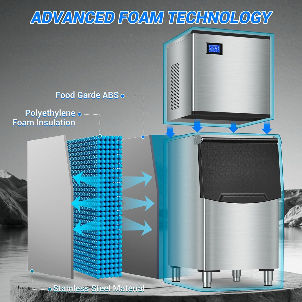 Commercial Ice Maker Machine 650LBS/24H with 350LBS Ice Storage Bin – 182 Cubes per Cycle in 6-15 Mins, Stainless Steel Industrial Ice Machine for Restaurants, Bars, Cafes & Business Use