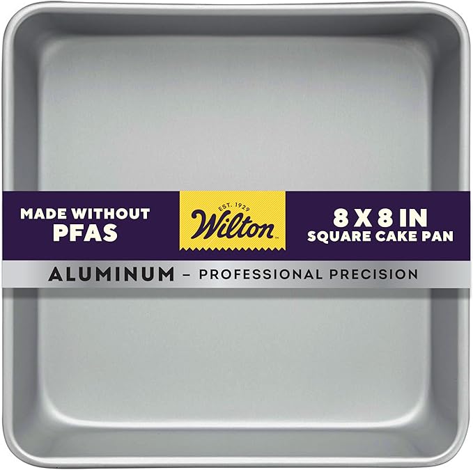 Wilton 8 x 8 Inch Square Cake Pan, Even Heating Aluminum Bakeware, Made Without PFAS, Packaging May Vary