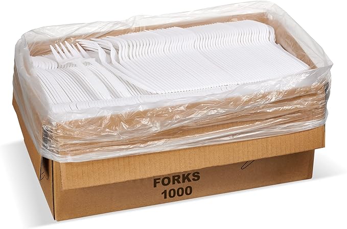 1,000 Plastic Disposable Forks Bulk White Medium Weight Disposable Silverware Plastic Cutlery Fork