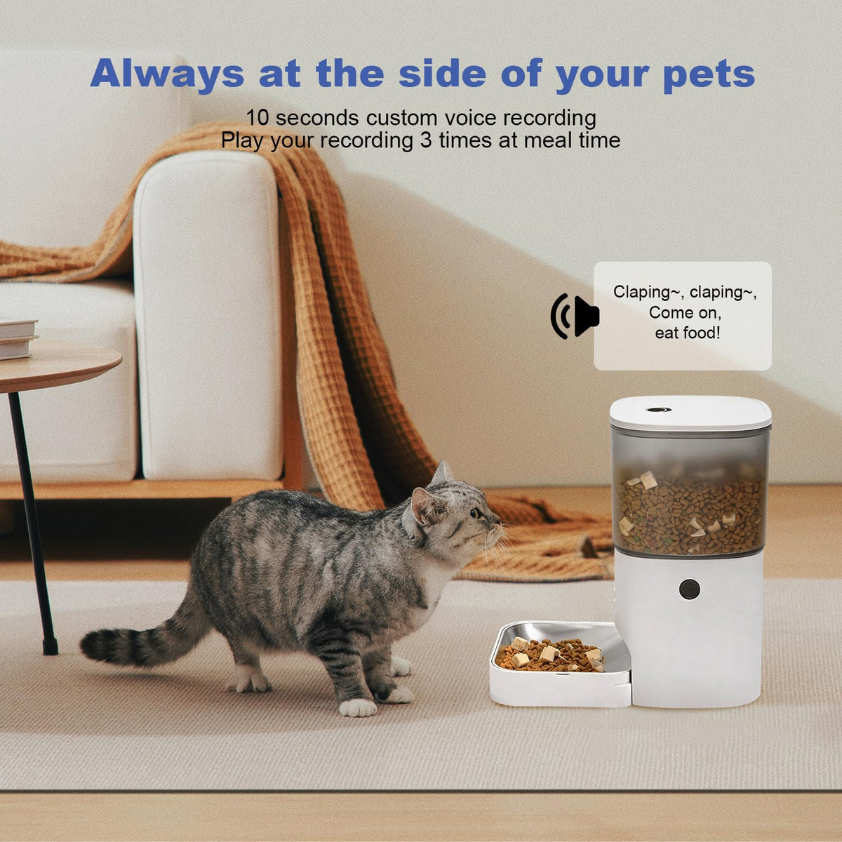 ANDOLL HOME 2.4G Automatic Cat Feeder, 4L WiFi Food Dispenser with 10s Voice Recorder, Pet Feeder up to 10 Meals per Day, Timed Cat Feeder with Dry Food Sealed Ring