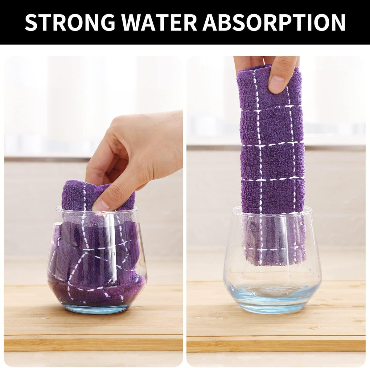 Homaxy 100% Cotton Terry Kitchen Towels(Purple, 13 x 28 inches), Checkered Designed, Soft and Super Absorbent Dish Towels, 6 Pack