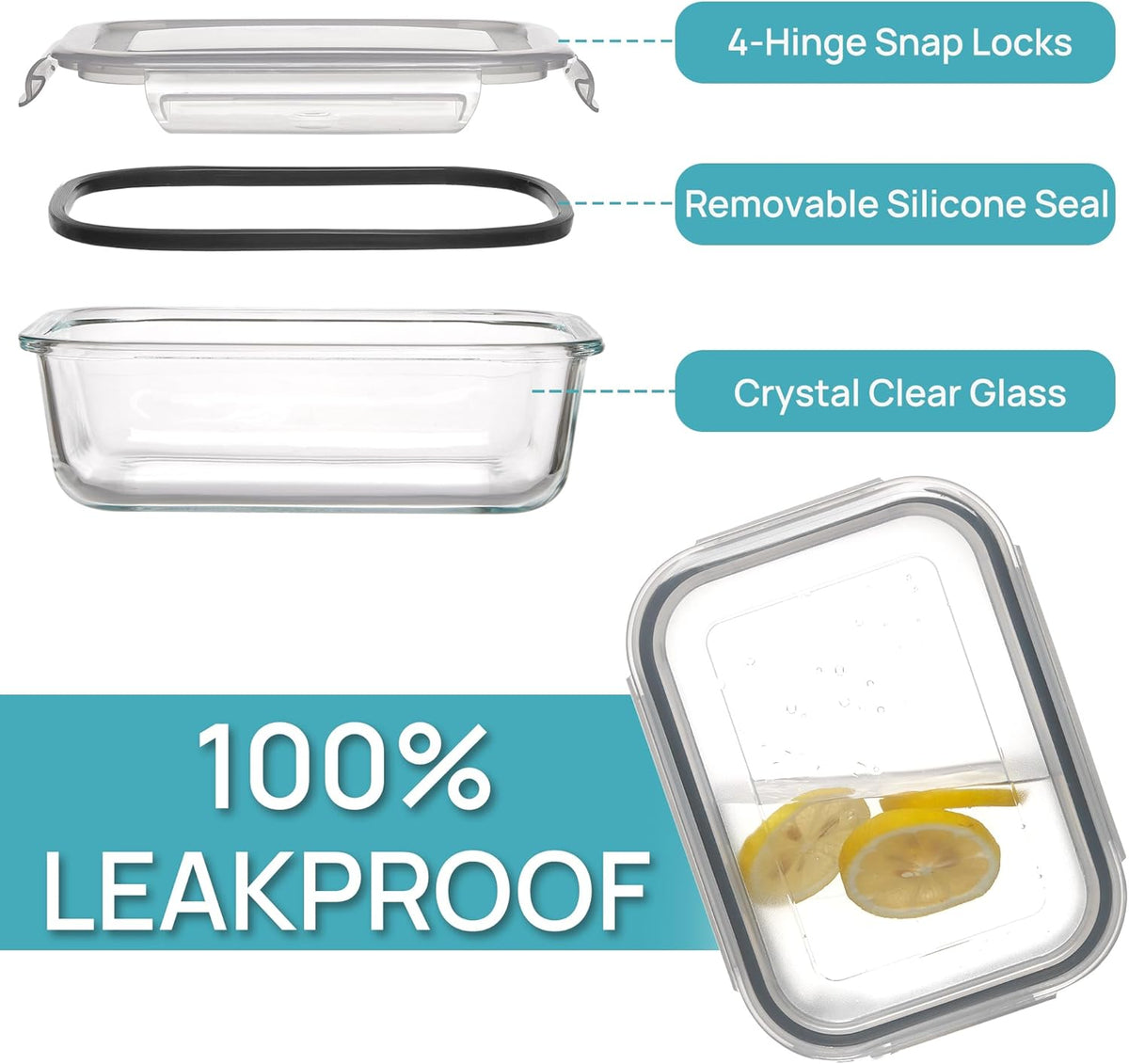 Vtopmart 5 Pack 35oz Glass Food Storage Containers with Lids, Meal Prep Containers, Airtight Reusable Lunch Container Set, Safe for Oven, Microwave, Freezer, and Dishwasher