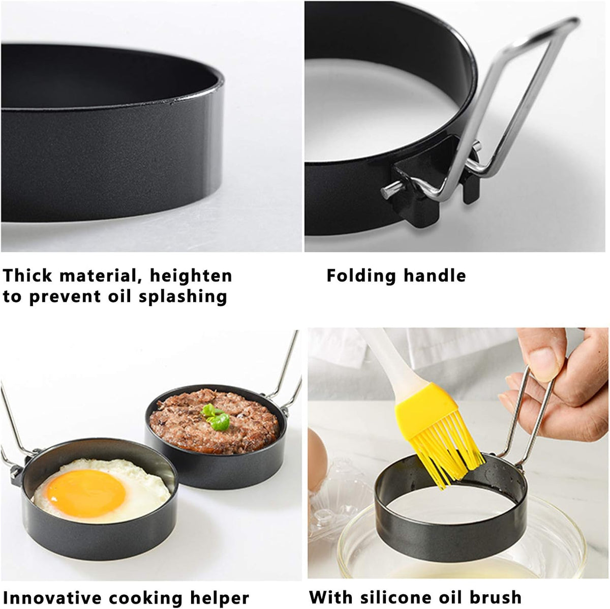 Nonstick Egg Rings, 3.3 In Round Professional Pancake Mold With Silicone Handle And Oil Brush, 4pcs Non Stick Round Moldsfor English Muffins, Griddle Cooking Shaper, Egg Rings for Griddle