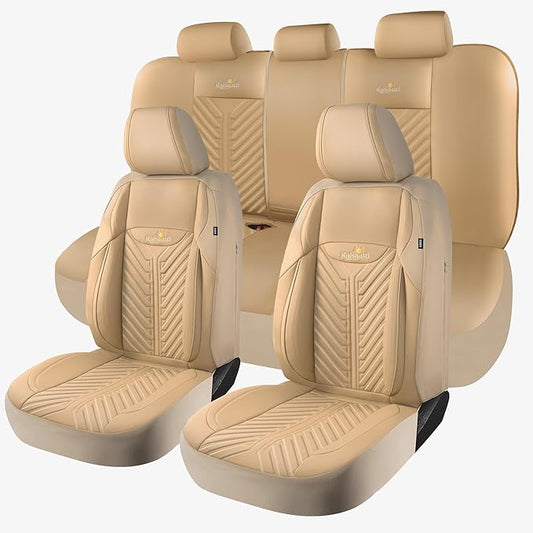 PU Leather Car Seat Covers Full Set – Waterproof seat Cover for Cars，3D Foam Support Automotive seat Covers ，Airbag Compatible, Universal Fit for Cars SUVs Trucks Sedans（Khaki）