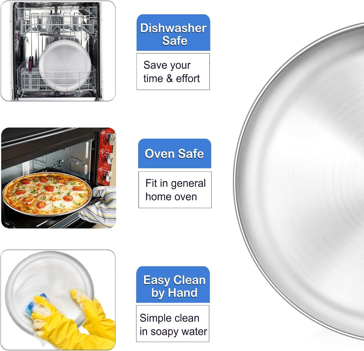 P&P CHEF Pizza Pan Bakeware for Home Kitchen, Stainless Steel Pizza Tray for Baking Pizza, Healthy & Reusable & Easy Clean, Oven & Freezer Safe, 10 Inch & Silver