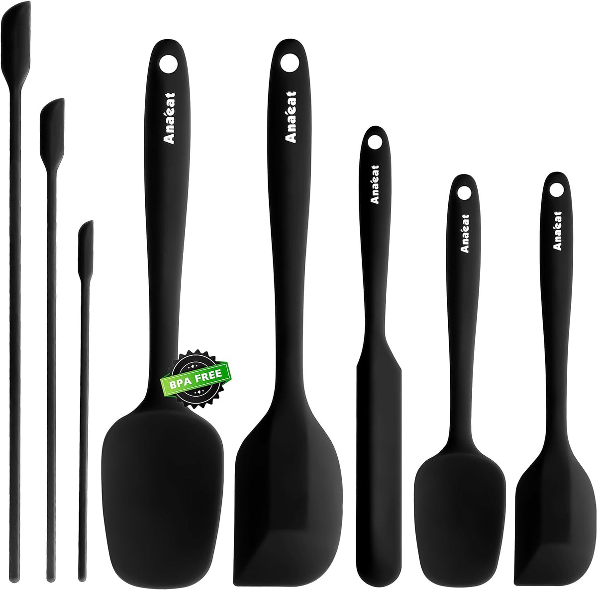 Anaeat Heat Resistant Silicone Spatula Set of 8 - Seamless One-Pieces Design, Non-Stick Rubber Spatulas & Mini Kitchen Scraper Flexible for Non-stick Cookware - Easy Baking, Cooking, Scraping & Mixing