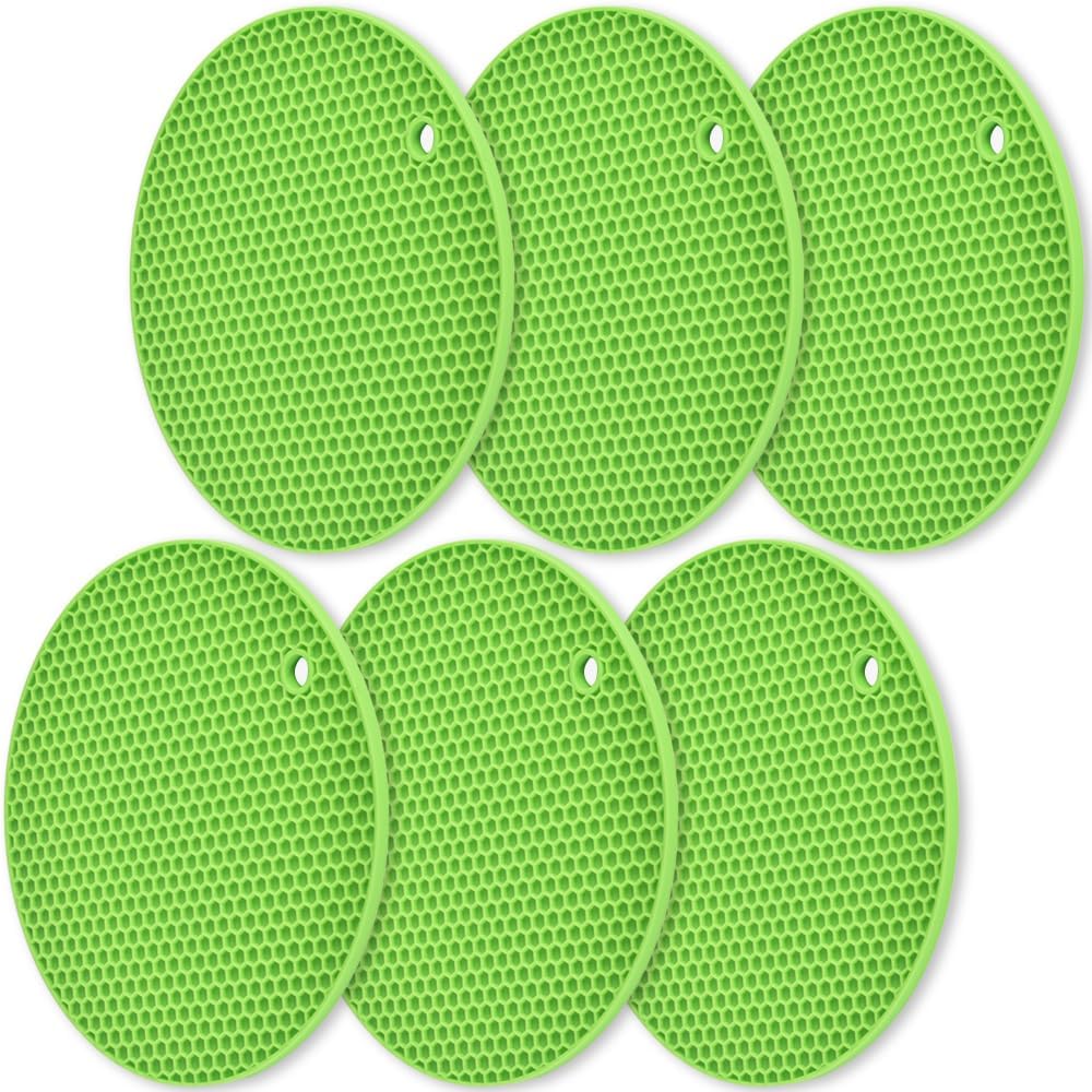 homEdge Silicone Trivets Mat, 6 Packs Multipurpose Non Slip Heat Resistant Pot Holder-Green