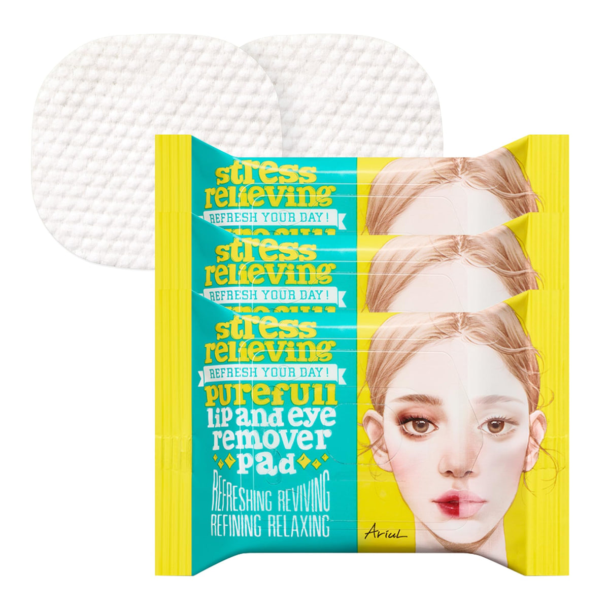 Ariul Purefull Lip & Eye Makeup Remover Pads – Oil-Infused Dual-Sided Pads, Gentle Exfoliation, Travel Friendly Compact Size, Korean Skincare (30 Pads x 3 Pack)