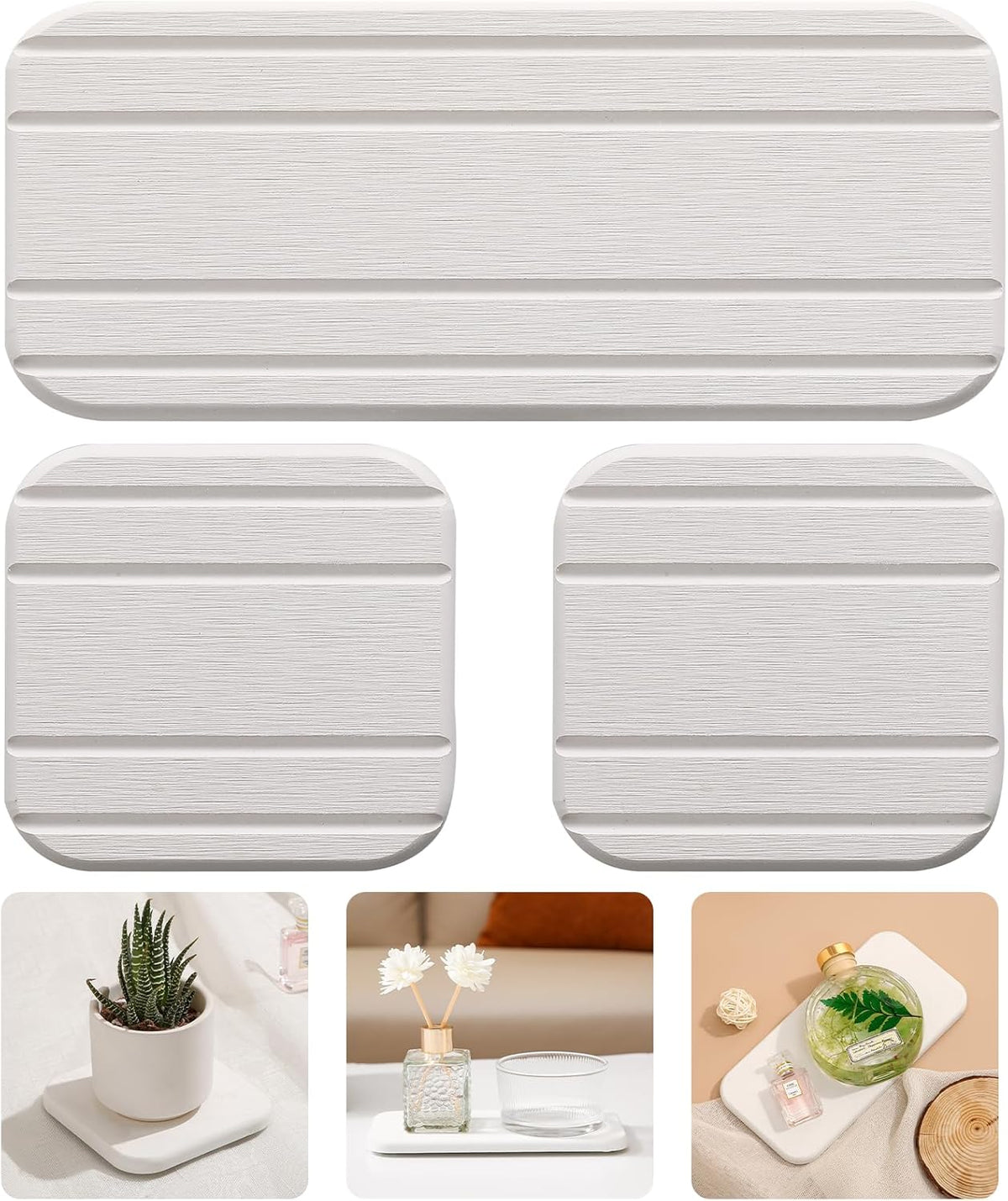 3PCS Water Absorbing Diatomaceous Earth Tray for Sink, Fast Drying Soap & Toothbrush Holders for Bathroom Counter, 1 Stone Tray, 2 Stone Coasters