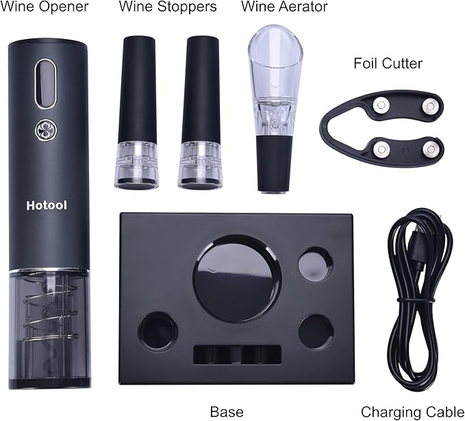 Electric Wine Opener Gift Set -USB Rechargeable Wine Bottle Opener with Foil Cutter, Wine Aerator, Wine Stoppers -Automatic Corkscrew Wine Opener for Easy Cork Removal
