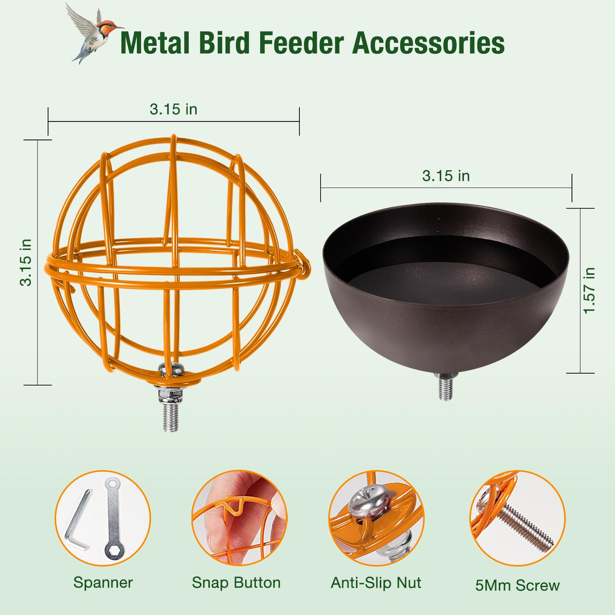 Hearthhub Metal Suet Ball Holder + Water Bowl Set for Birds - Compatible with Most Outdoor Smart Feeders - Round Suet Ball Holder for Outdoors - Bird Feeder Replacement Parts with 5mm Screw (Orange)