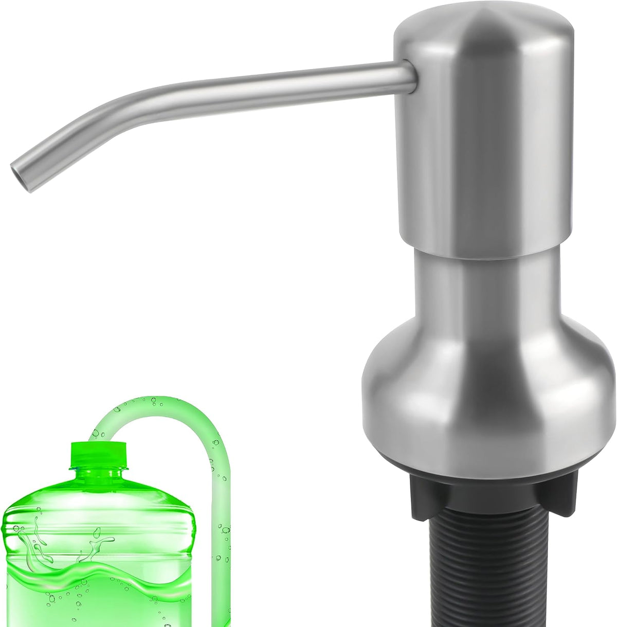 Soap Dispenser for Kitchen Sink, Sink Soap Dispenser with Longer Threaded Shaft Shank, 47" Extension Tube Connects Directly to Dish Soap Container, Wider Pump Head Base （Brushed Nickel）