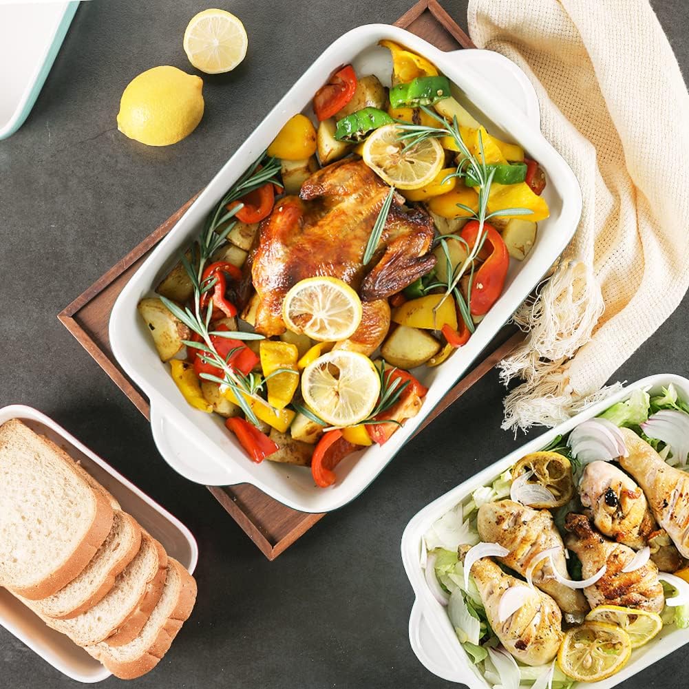 Sweejar Casserole Dishes for Oven, Ceramic Bakeware Set of 3, Lasagna Pan Deep with Handle, Rectangular Baking Pan Set, 9x13 Baking Dish for Cooking, Banquet and Daily Use (Navy)
