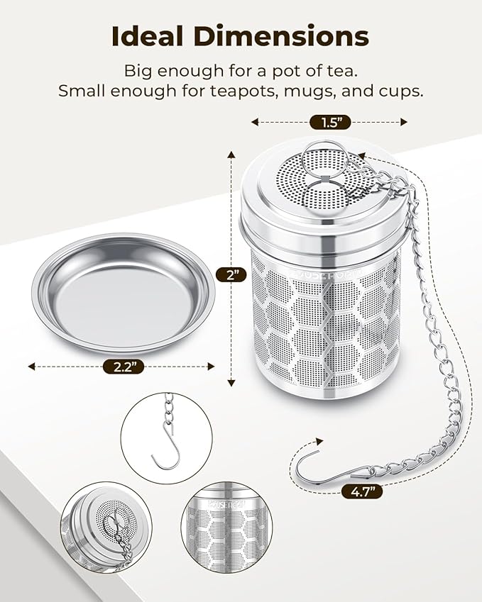 House Again 2 Pack Tea Strainers for Loose Tea, Extra Fine Mesh Tea Infuser, 304 Stainless Steel with Chain Hook, Loose Leaf Tea Steeper for Brew Tea Spices & Seasonings, Geometric Design
