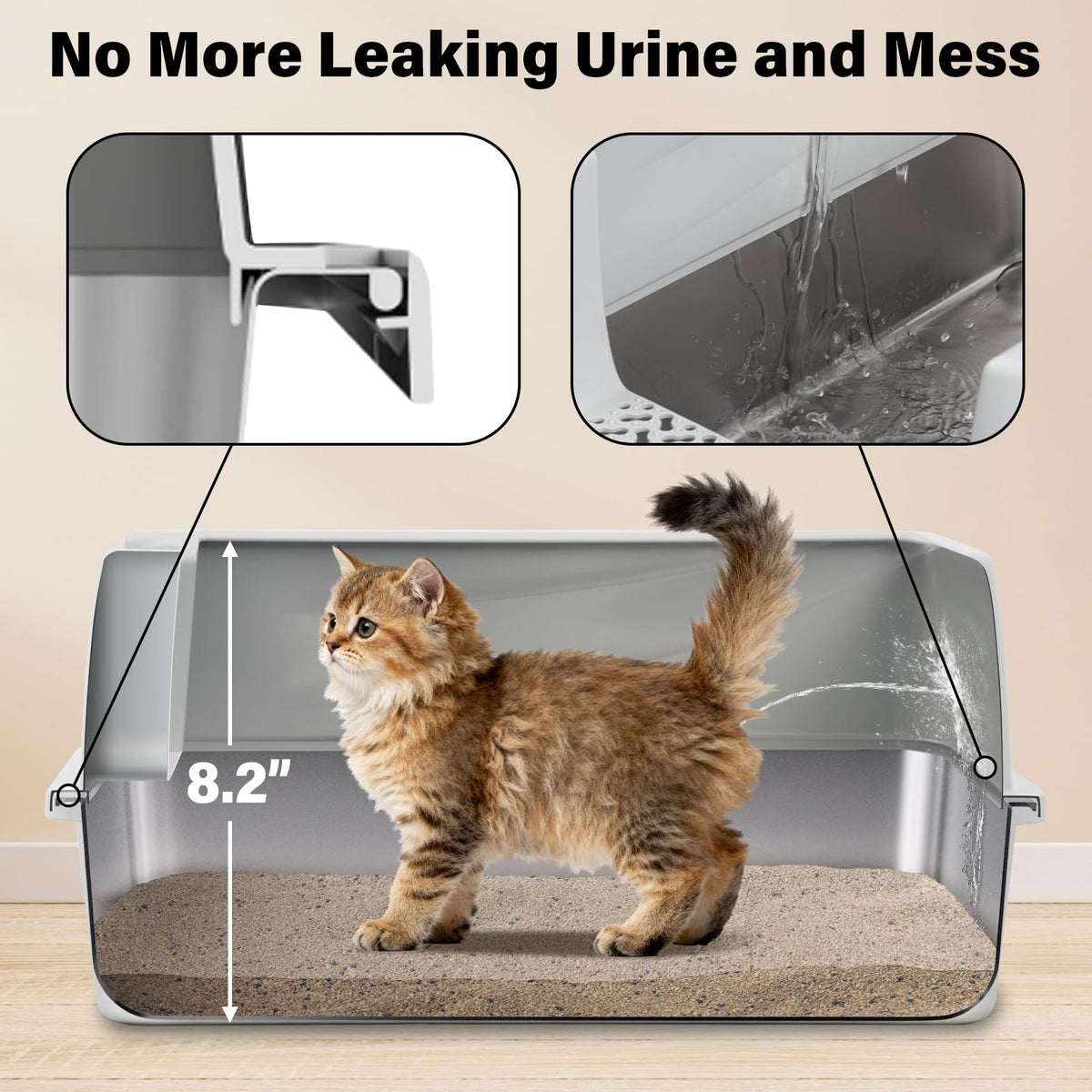 FUTAM Stainless Steel Litter Box with Lid, Metal Litter Box for Kitten, Small Litter Boxes with Scoop and Mat, Low Entry,Non-Stick,Easy to Clean Litterbox for Small to Medium Cats
