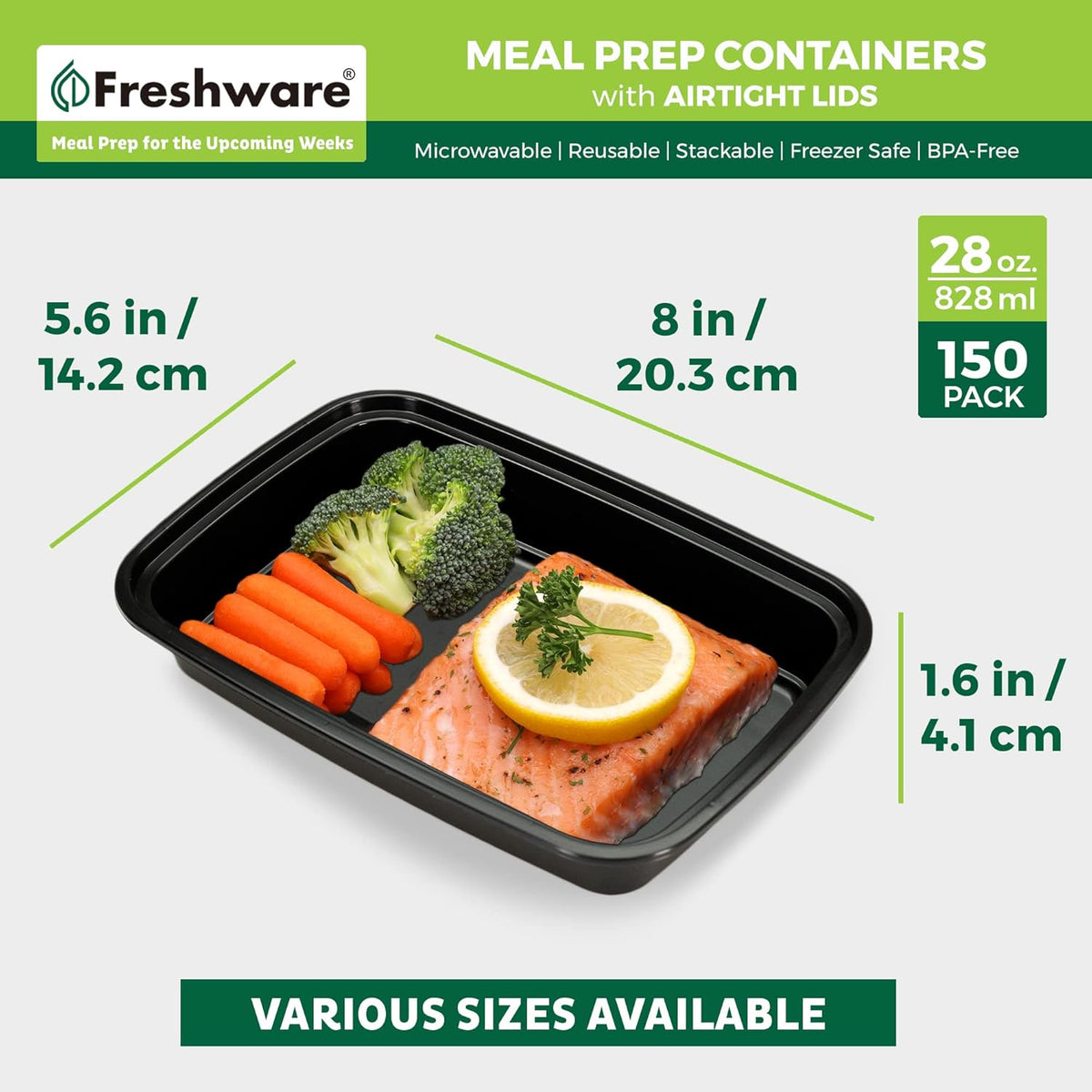 Freshware Meal Prep Containers [150 Pack] 1 Compartment Food Storage Containers with Lids, Bento Box, BPA Free, Stackable, Microwave/Dishwasher/Freezer Safe (28 oz)