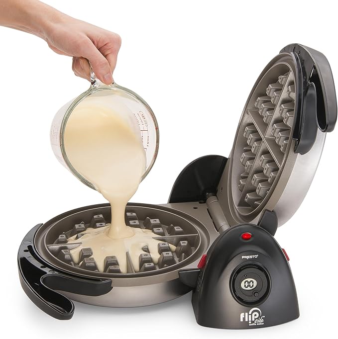 Presto 03510 Ceramic FlipSide Belgian Waffle Maker, Nonstick, Cool Touch Handles, Black