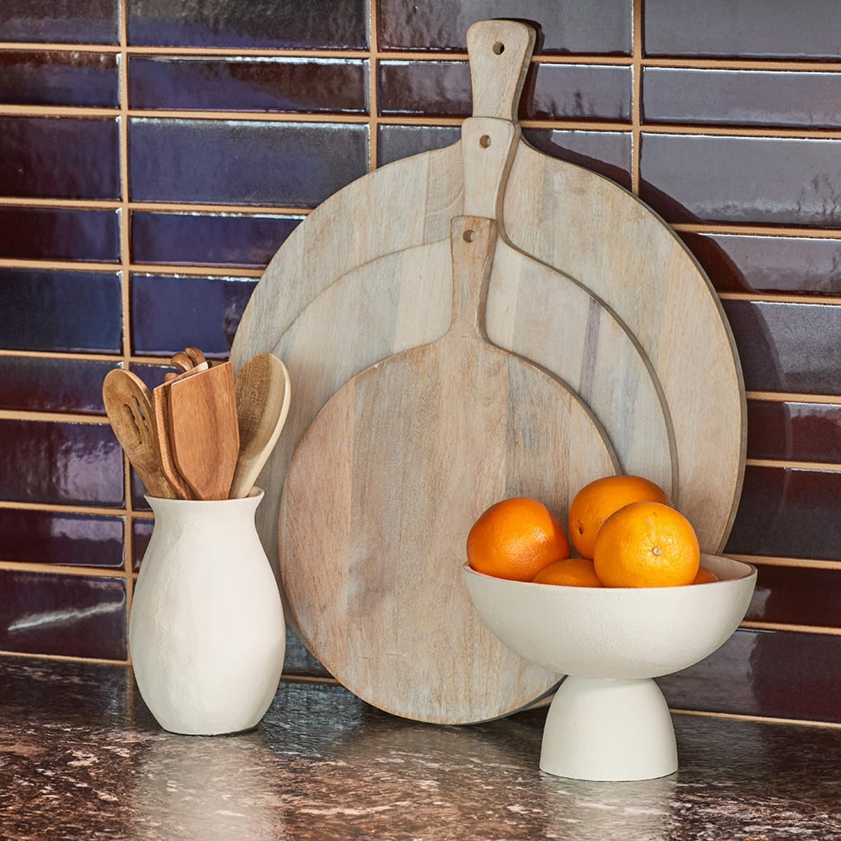 Wood Cutting Board 22in Handmade Round Serving & Chopping Board Paddle with Handle, Premium Home Decor Wooden Cutting Boards for Kitchen Display & Chopping, Light Wood