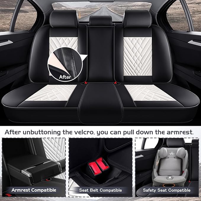 Truck Seat Covers for Toyota Tundra 2008-2026, Waterproof Premium Leather Full Coverage Car Seat Cover, Muscle Sport Style Auto Interior Seat Cover Sets (Full Set/Black White)