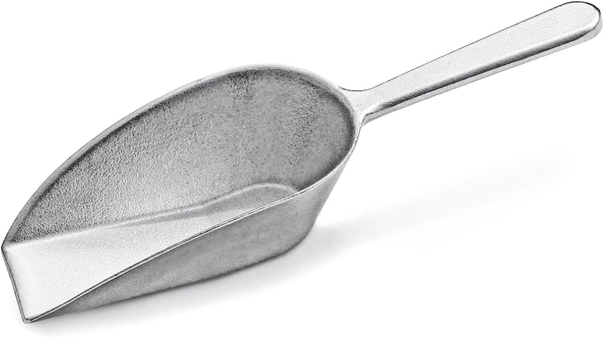 New Star Foodservice 34660 One-Piece Cast Aluminum Flat Bottom Bar Ice Flour Utility Scoop, 4-Ounce, SIlver