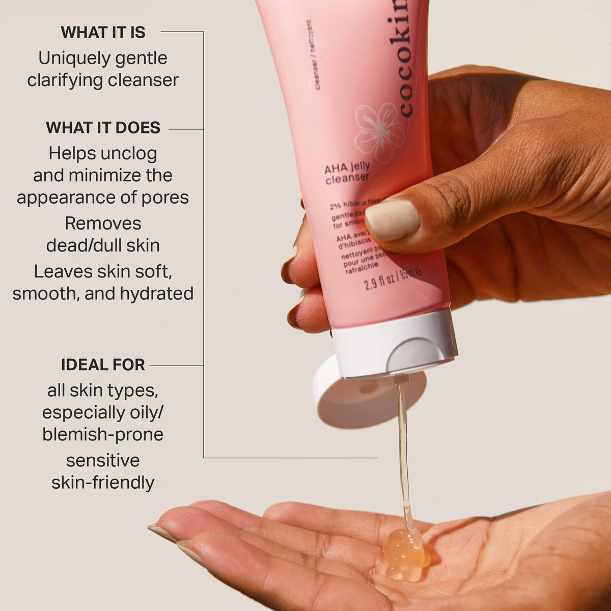 Cocokind AHA Jelly Cleanser, 2.9 Fl Oz