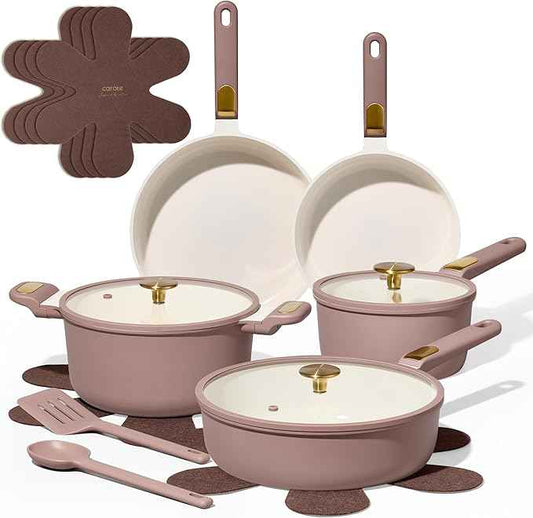CAROTE Ceramic Cookware Set, Pots and Pans Set Non stick, 16-Piece Induction Cookware, Non toxic Healthy Non Stick Kitchen Cooking Set, with Frying Pans Set,Large Capacity Soup Pot