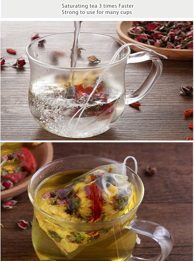 100 Pcs Empty Tea Filter Bags for Loose Tea Herb Spice Small Mesh Drawstring Seal Infuser Strainer Bags (2.36x2.75inch)