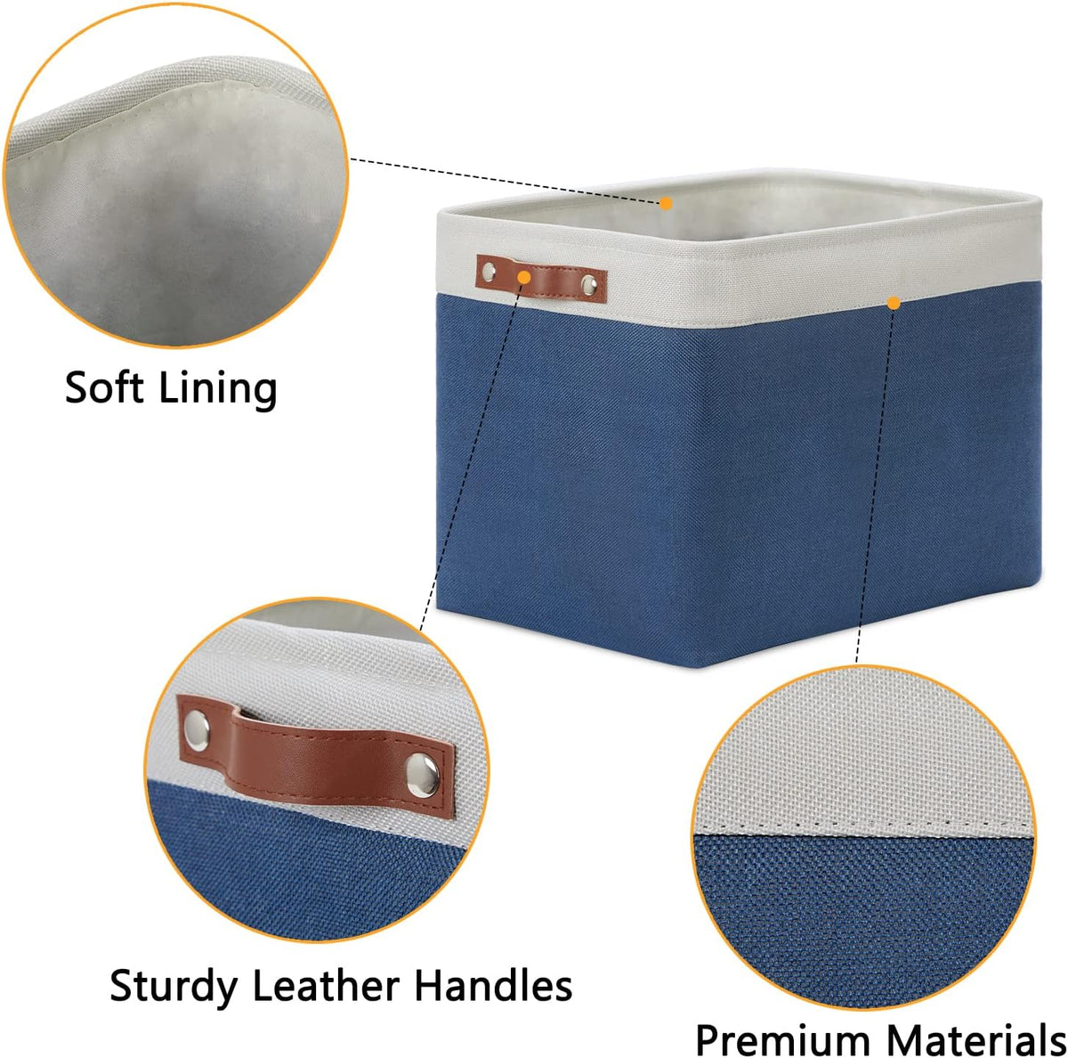 DULLEMELO Large Rectangular Baskets for Storage 16"x12"x12" [2 Pack] Collapsible Storage Baskets for Organizing Closet, Clothes, Toys (White & Blue)
