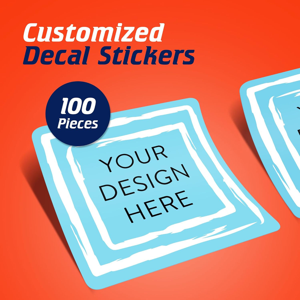 100 Custom Vinyl Stickers - Upload Your own Image, Text, Design, Logo - Personalized Logo Labels for Handmade, Packaging, Bottle, Jars, Candle, Brand Stickers (Blue Swirls, 2x2 Square)
