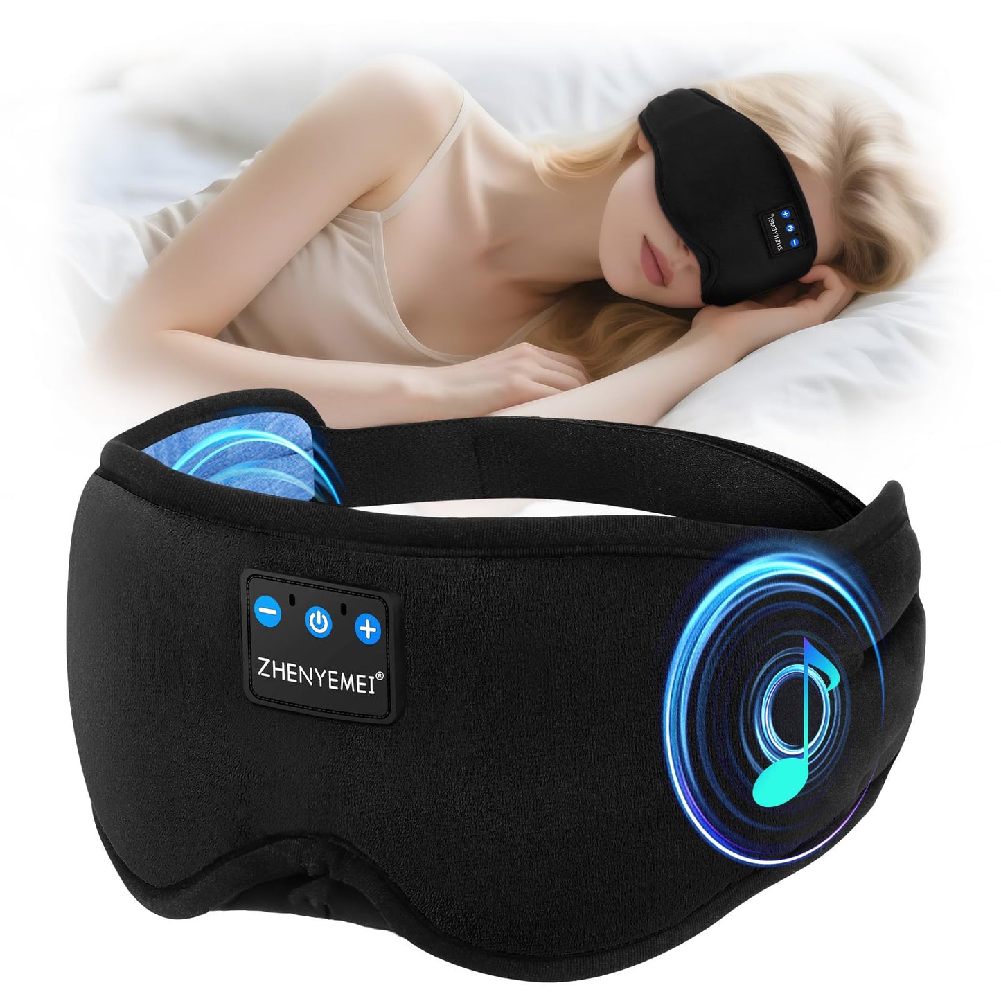 Sleep Mask with Bluetooth 5.4 Headphones - Blackout Sleeping Mask Side Sleeper Eye Masks Earphone Rechargeable Headband Wiless Music Ear Muffs Portable Travel Essentials Gift for Women Men Mom