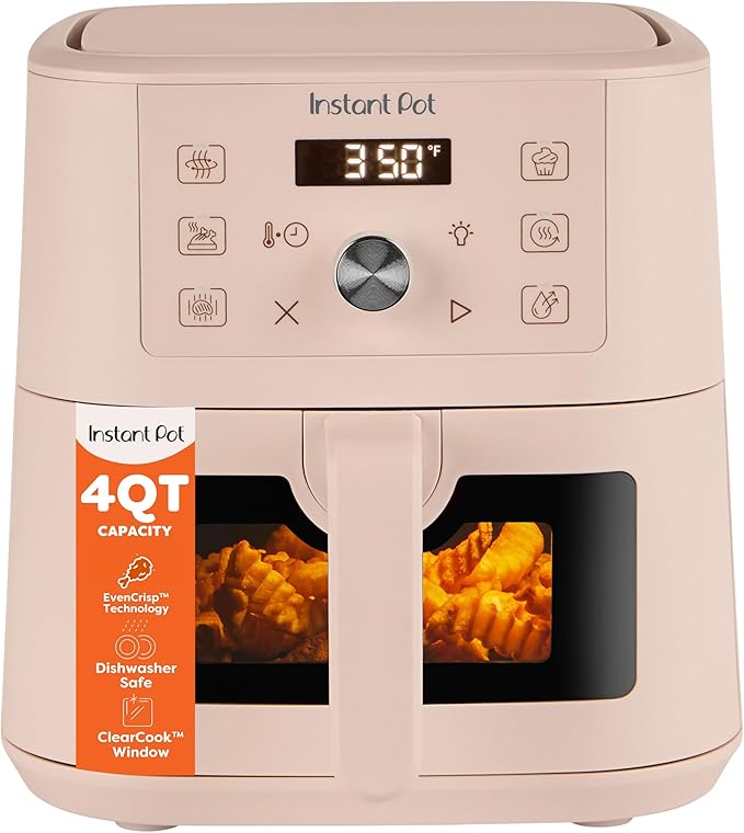Instant Pot 4Qt VORTEX 6-in-1 Mini Air Fryer, Custom Program Options, Air Fry, Broil, Roast, Dehydrate, Bake, Reheat, Rosewater, 4 Quarts