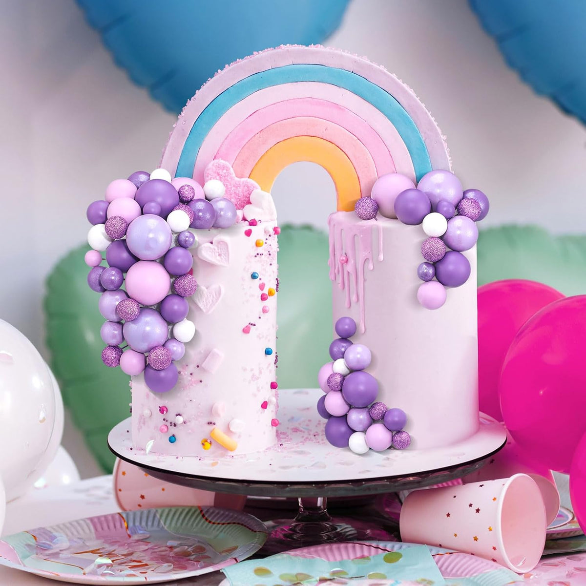 108 Pcs Balls Cake Topper DIY Cupcake Insert Foam Balloons for Cake Baking Wedding Anniversary Birthday Decoration(Assorted Purple,Multi Sizes)