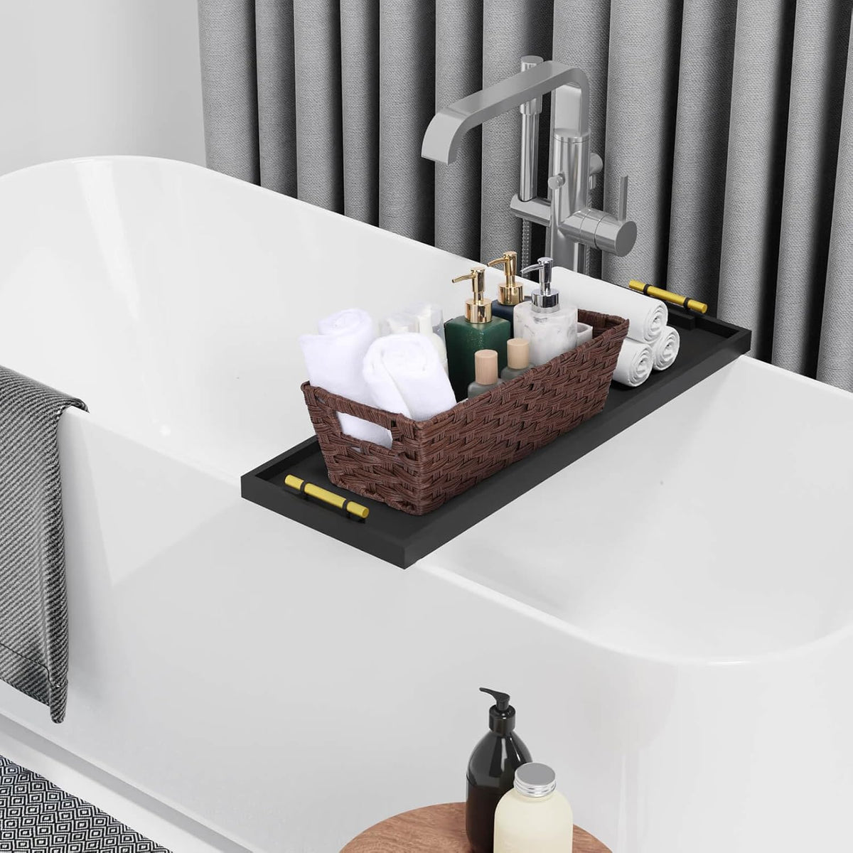 Plastic Wicker Storage Baskets - Toilet Tank & Bathroom Baskets, Woven for Organizing, Brown, 15¾" x 6¾" x 4¾", 2-Pack