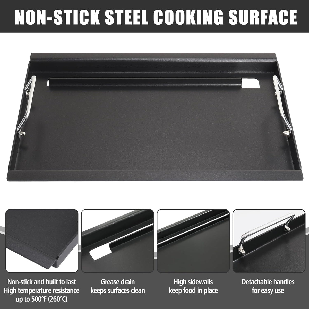 SafBbcue Full Size Griddle Inserts for Charbroil TRU-Infrared 463644220 463632320 463644220 Flat Top Griddle for Charbroil Grill Replacement Parts 463642316 466642416 G369-0030-W2, Carbon Steel