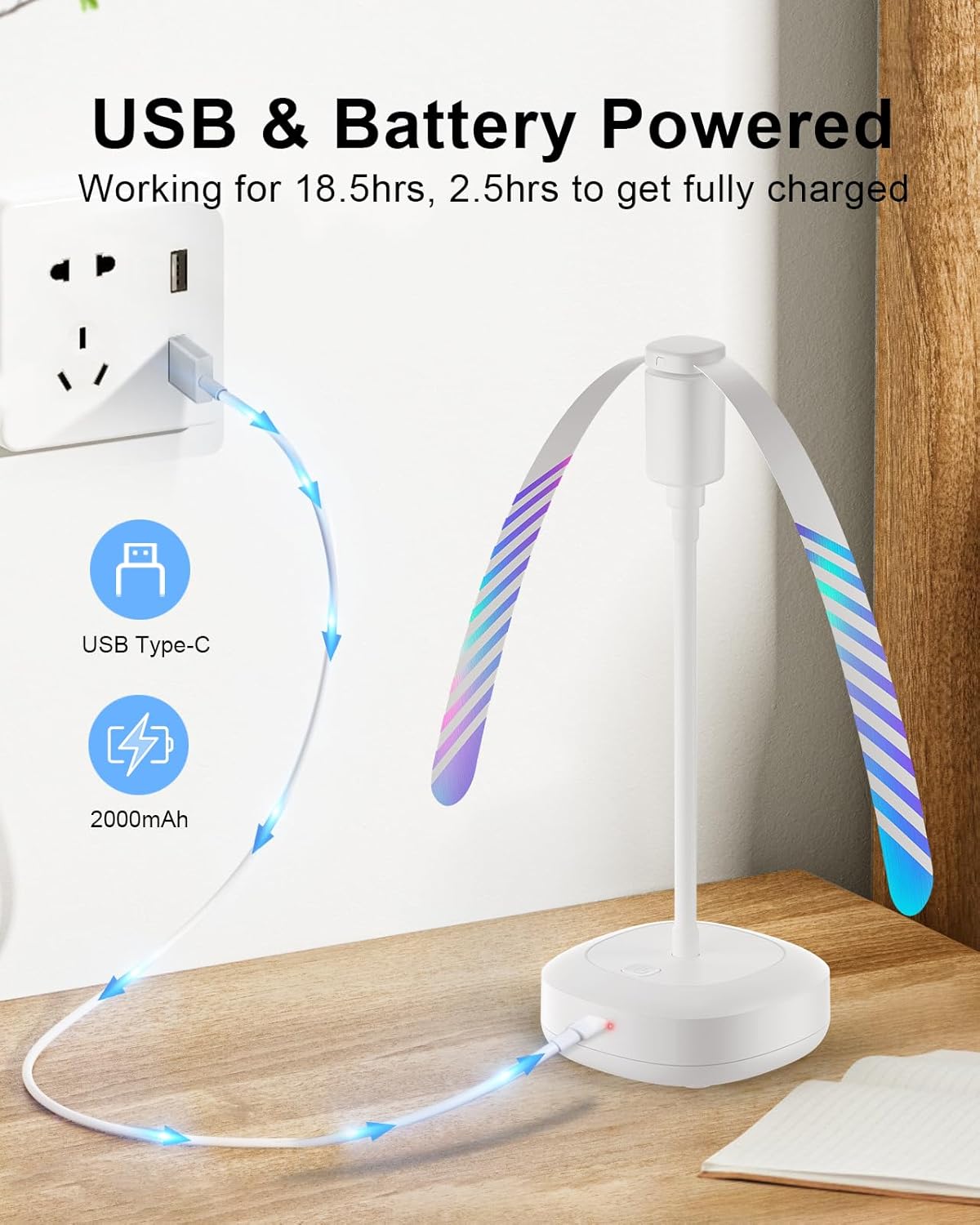 4 Pack Food Table Fan, 2000mAh USB Powered Rechargeable Food Fan, Portable Fan with Flexible Goose-Neck and Soft Blades for BBQ, Patio, Party (White)