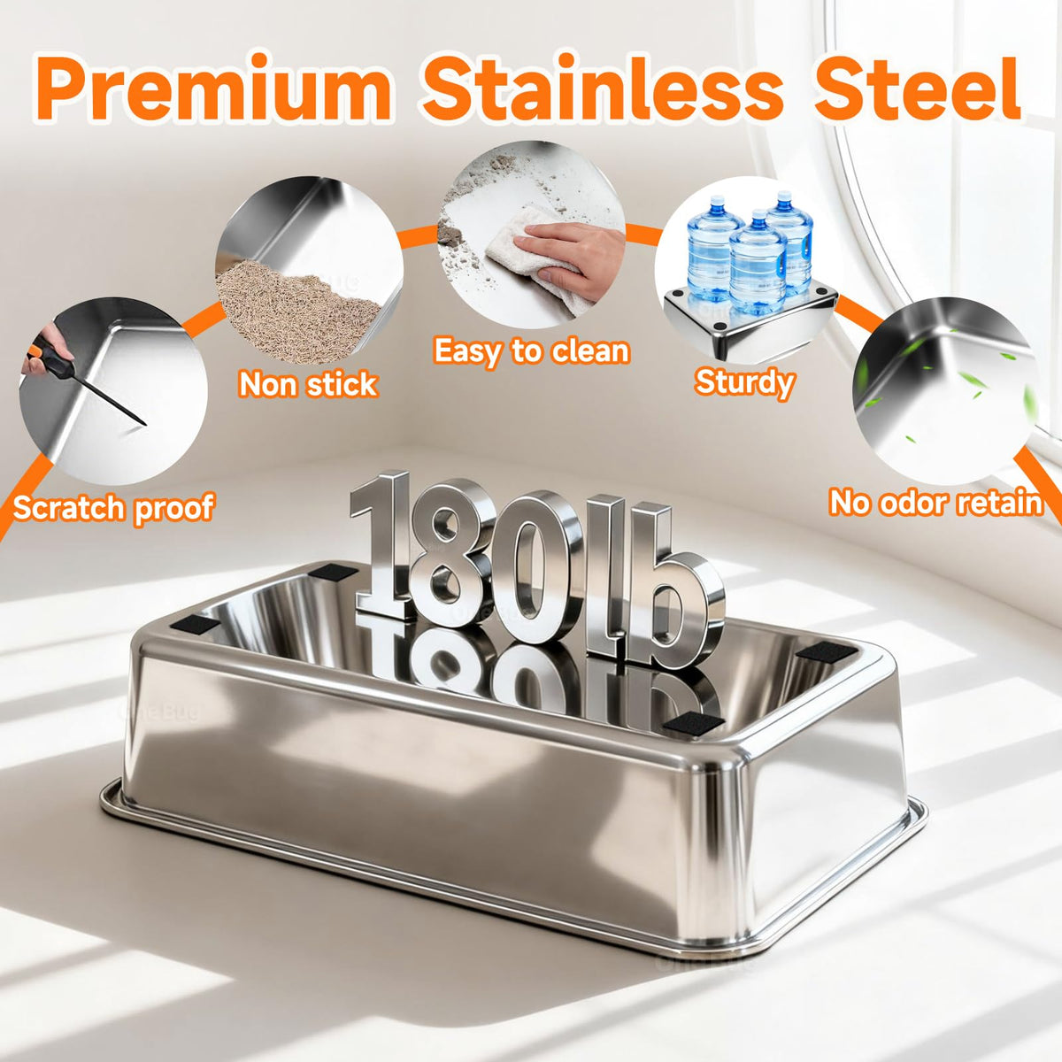 Stainless Steel High-Sided Cat Litter Box with Scoop - Medium,Gray