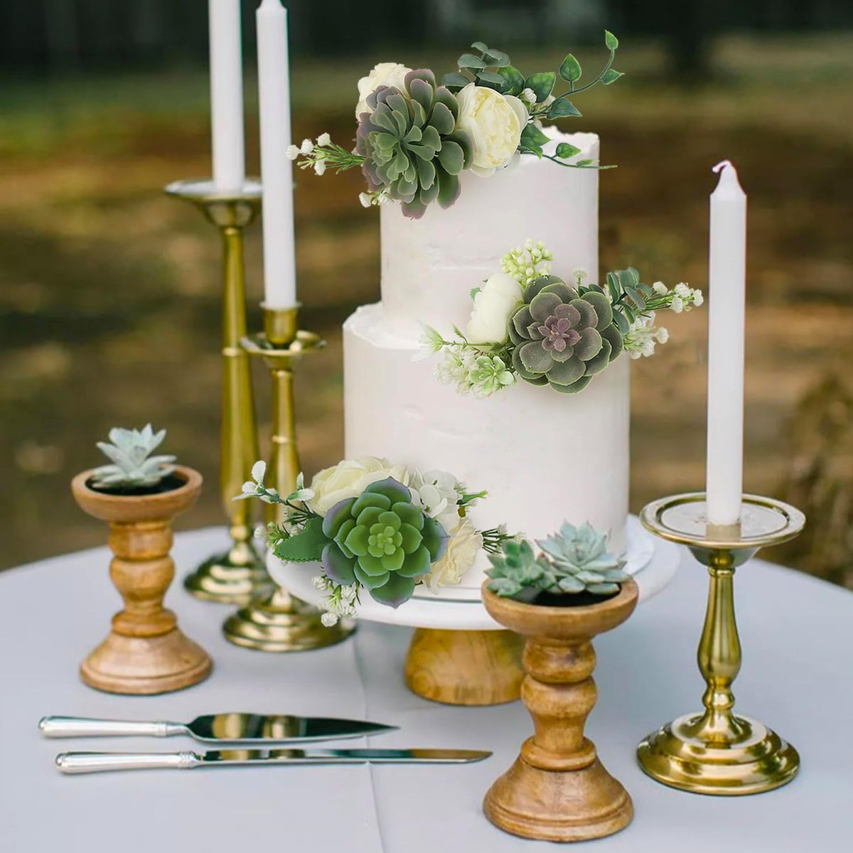 Rinlong Pre-made 3Pcs Faux Succulent Cake Decorating Flowers Cake Toppers Green Cake Decorations Wedding Birthday Baby Shower Spring Cake Decor Topper