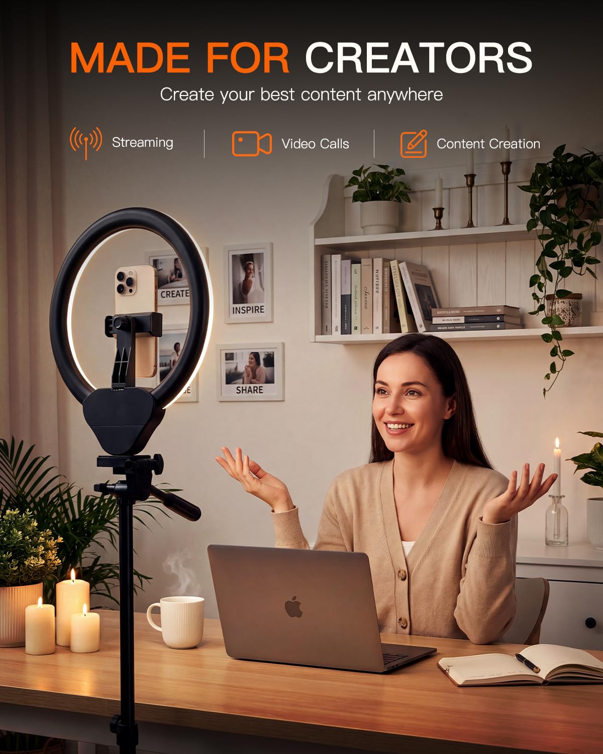 SENSYNE Ring Light with Stand, 50" Phone Tripod with Wireless Remote