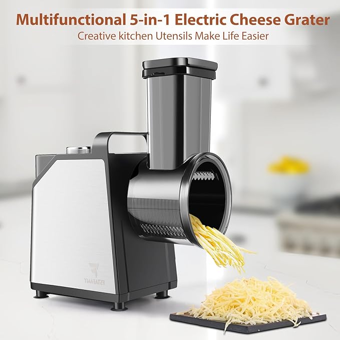 Electric Cheese Grater and Vegetable Slicer, 250W, 5-in-1 Kitchen salad chopper Food Processor with One-Touch Control