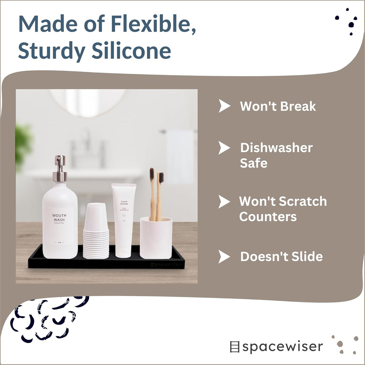 Countertop and Vanity Tray - 2 PC Large 11.7" Silicone Bathroom Trays, Counter Organizer, Dish Soap Sponge Holder Kitchen Sink Tray Organizer, Sink Caddy Toothbrush Key Kitchen Soap Trays