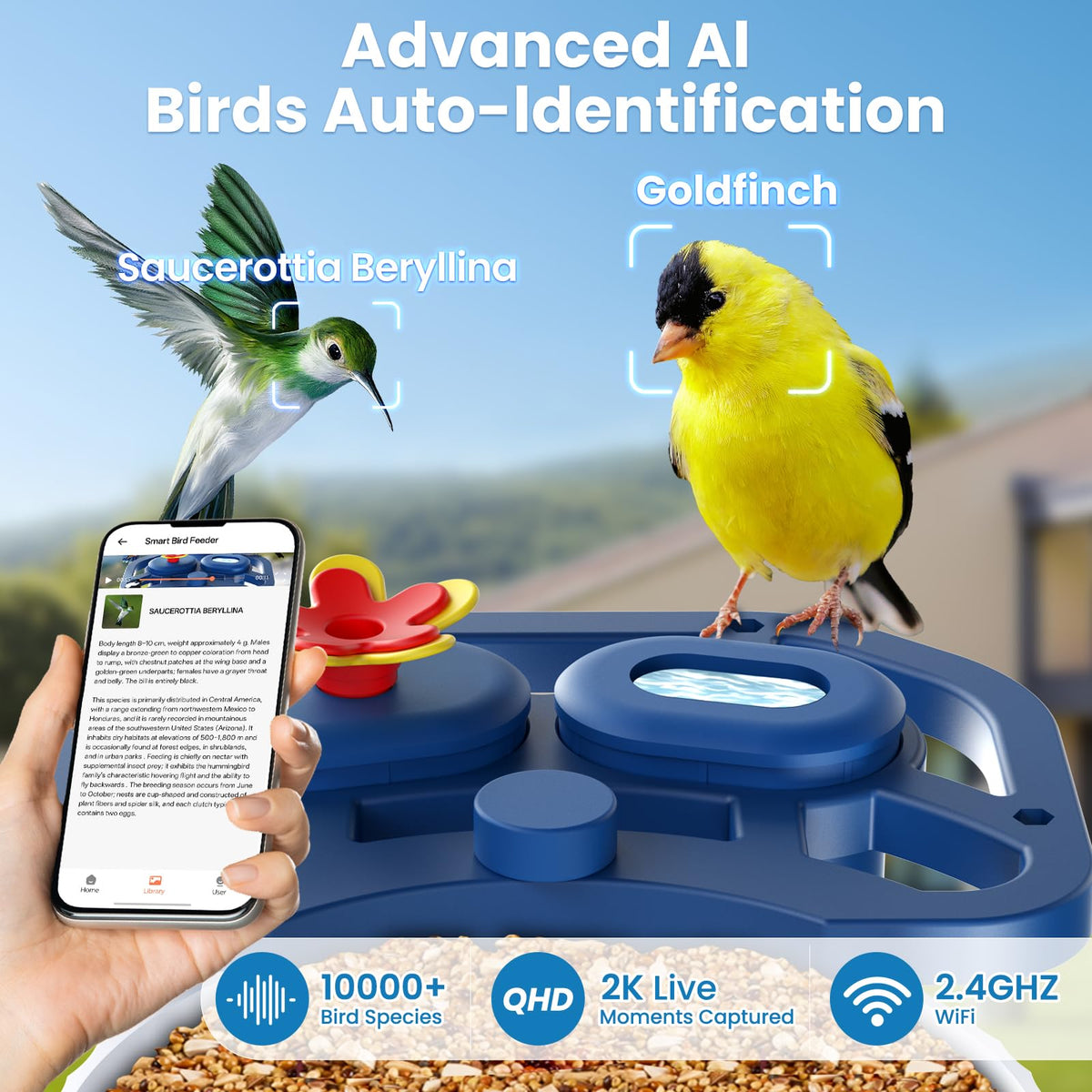 Smart Bird Feeder with 2K HD Camera Squirrel Proof Weatherproof Outdoor