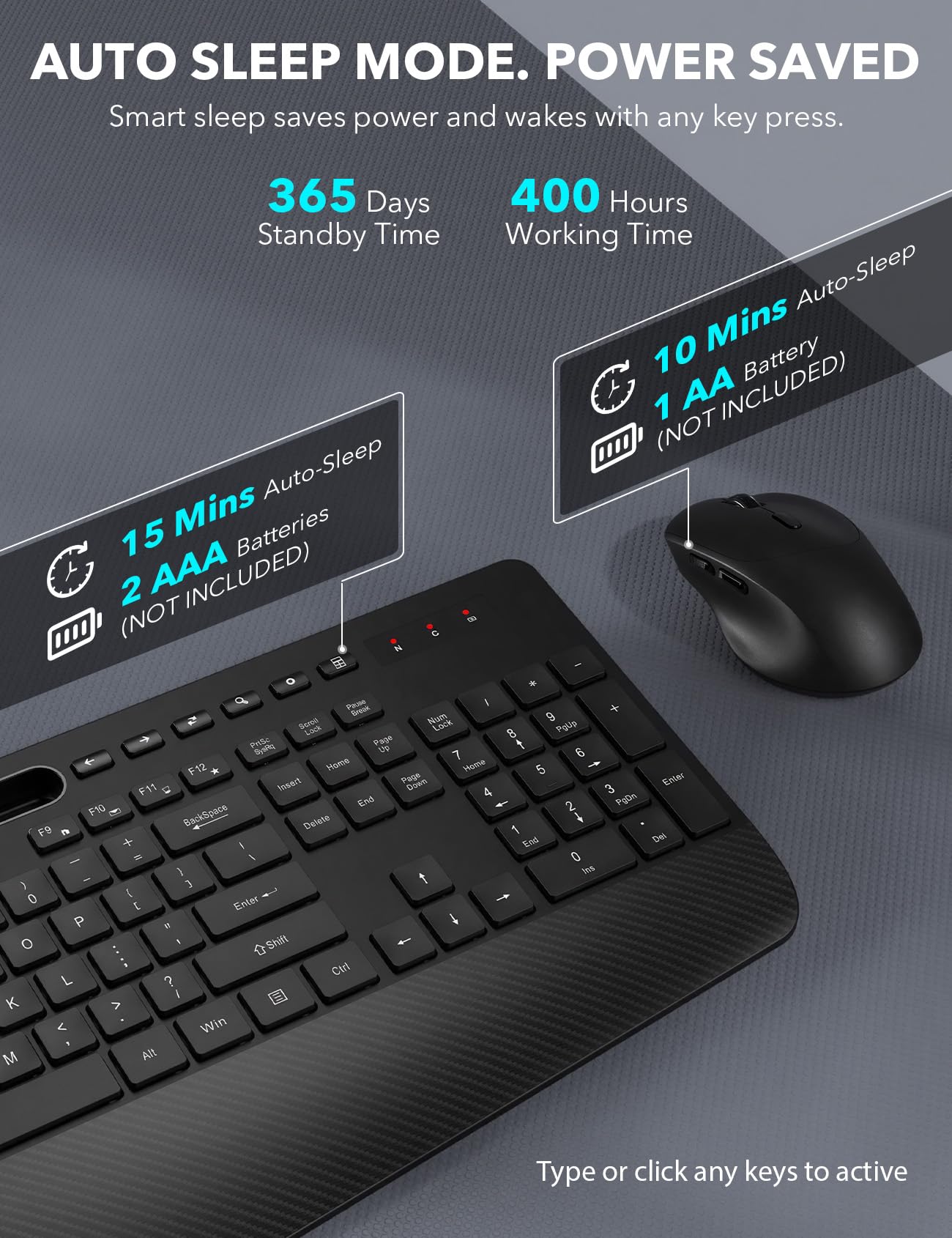 Wireless Keyboard and Mouse Combo - Full-Sized, Ergonomic Wrist Rest