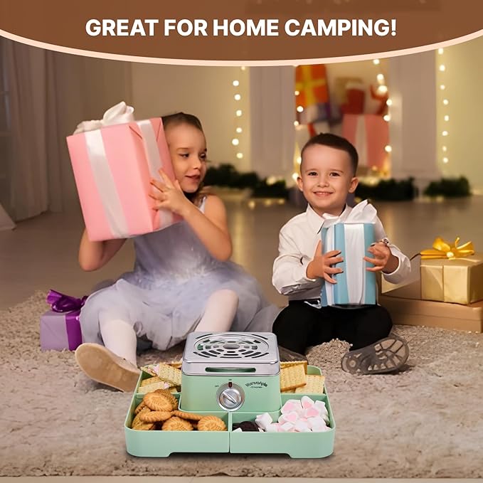 Electric Smores Maker - Indoor Smores Kit with 4 Detachable Trays, 4 Stainless Steel Forks - Flameless Smores Maker Tabletop Indoor Kit (Green)