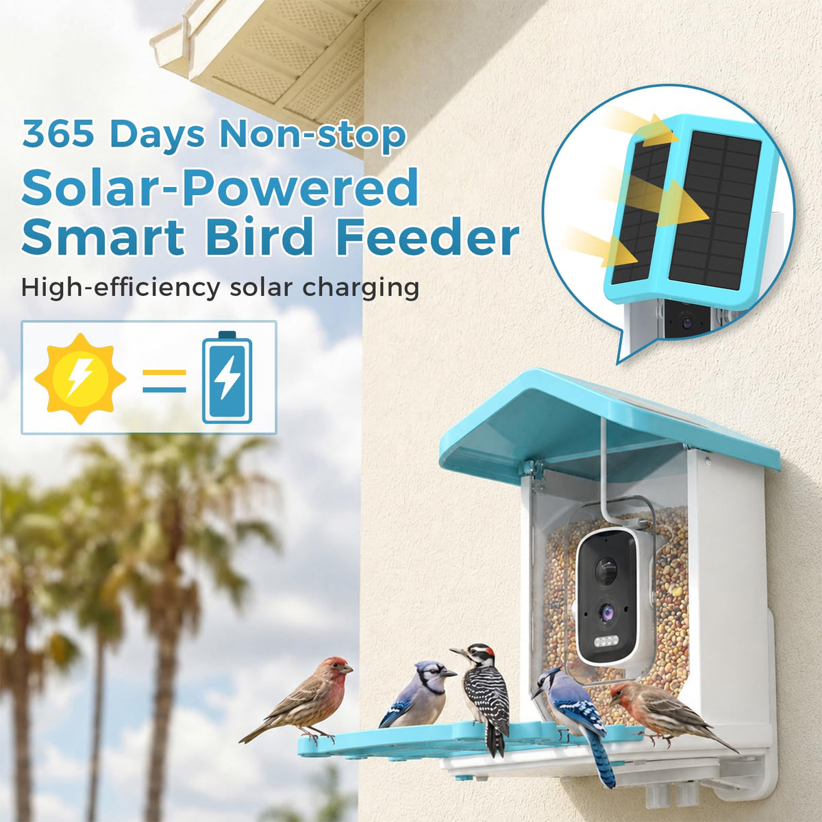Smart Bird Feeder with Camera Integrated Solar Roof, Bird House with Camera