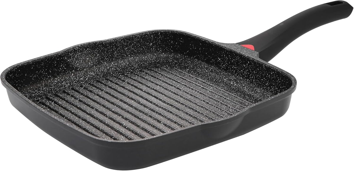 11 Inch Non Stick Grill Pan Granite Coated with Pour Spout - Lightweight 2.66 Quart Grill Pan for Indoor Cooking with Grip Handle - Induction Compatible PFOA Free Stove Top (Black)