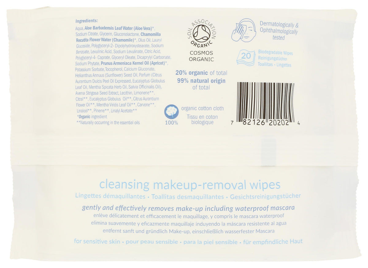 Natracare Cleansing Make Up Removal Wipes Sensitive Skin 20 Per Pack